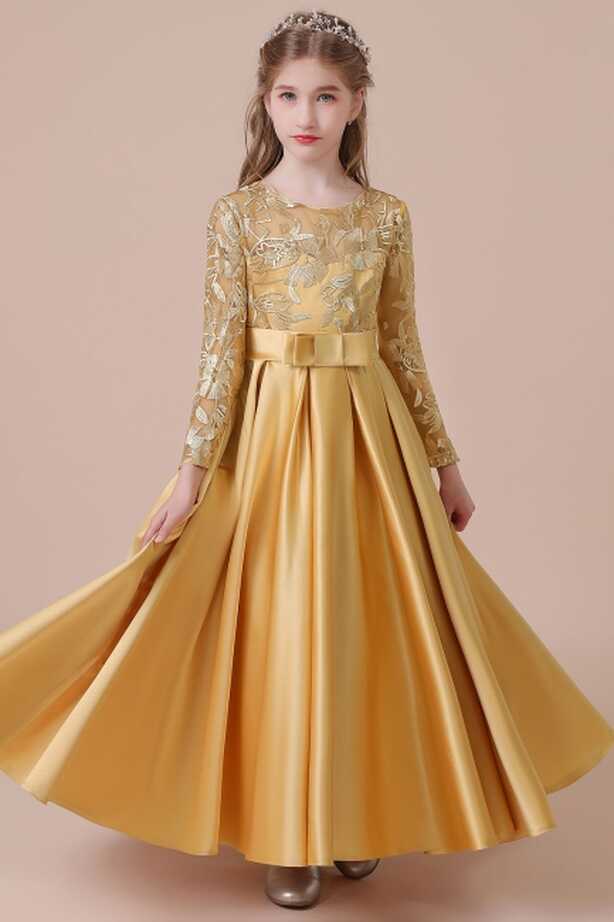 Gold Flower Girl Dresses Cheap | Flower girl dress long sleeve ...