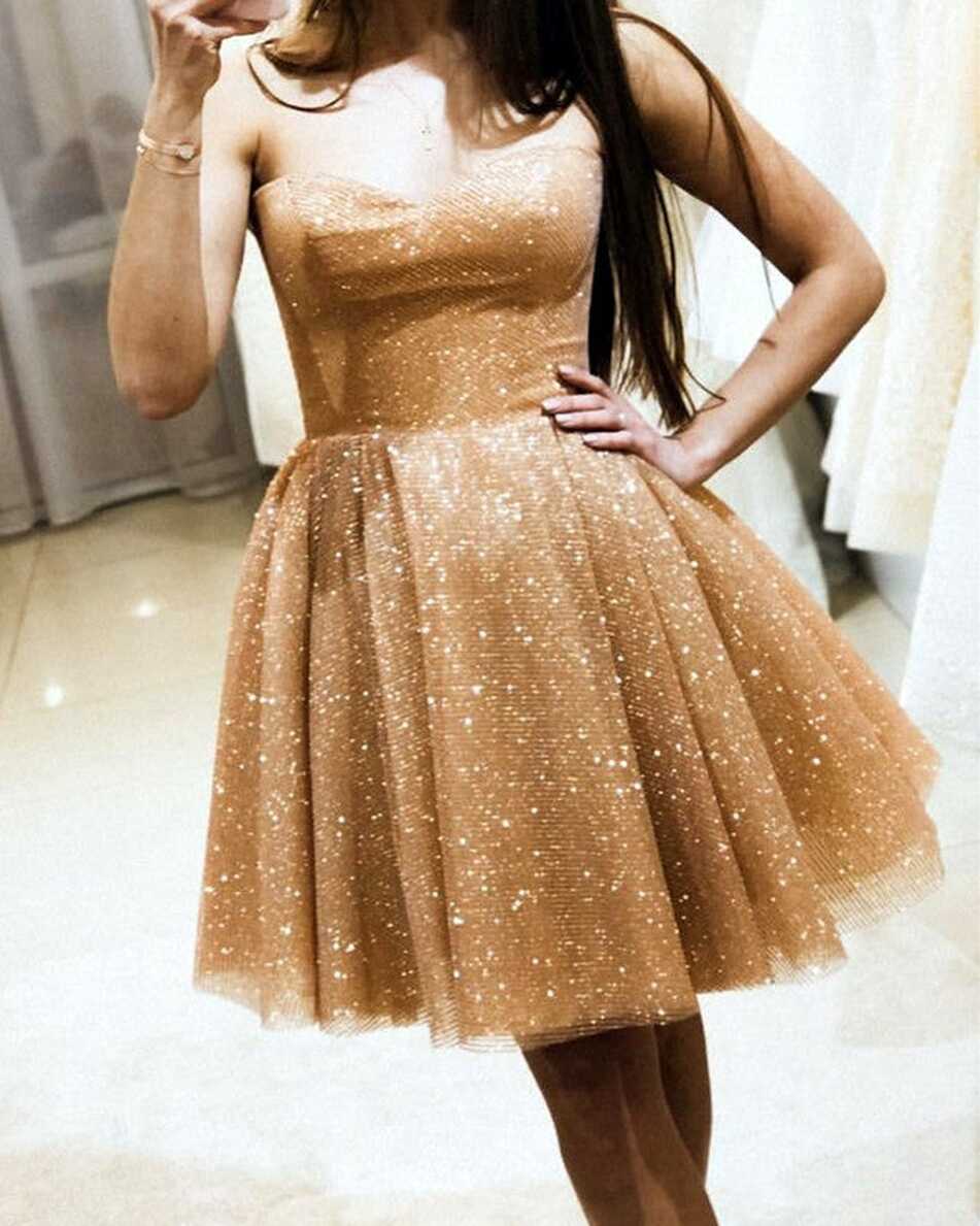 Gold Homecoming Dresses 2019 Sweetheart Sequin Prom Short Dress ...