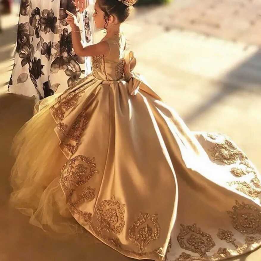 Gold Lace Applique Princess Evening Gown For Girls Perfect For ...