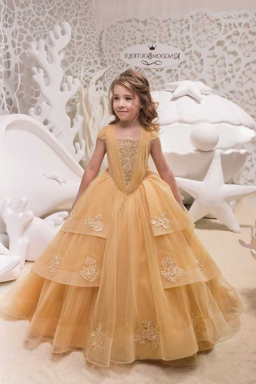 Gold Lace Tulle Formal Flower Girl Dress for Special Occasion ...