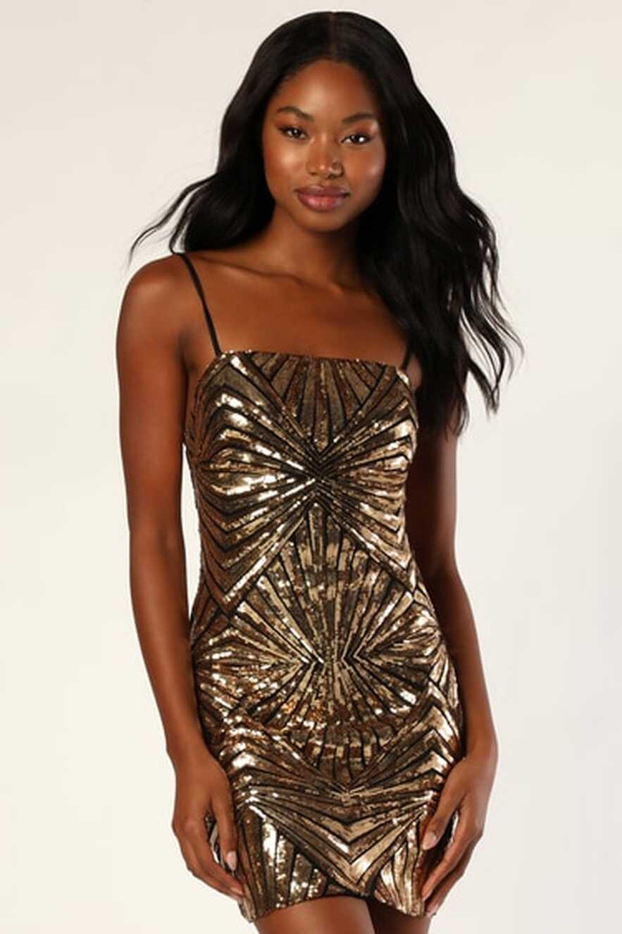 Gold Mini Dress - Gold Sequin Dress - Bodycon Mini Dress - Lulus