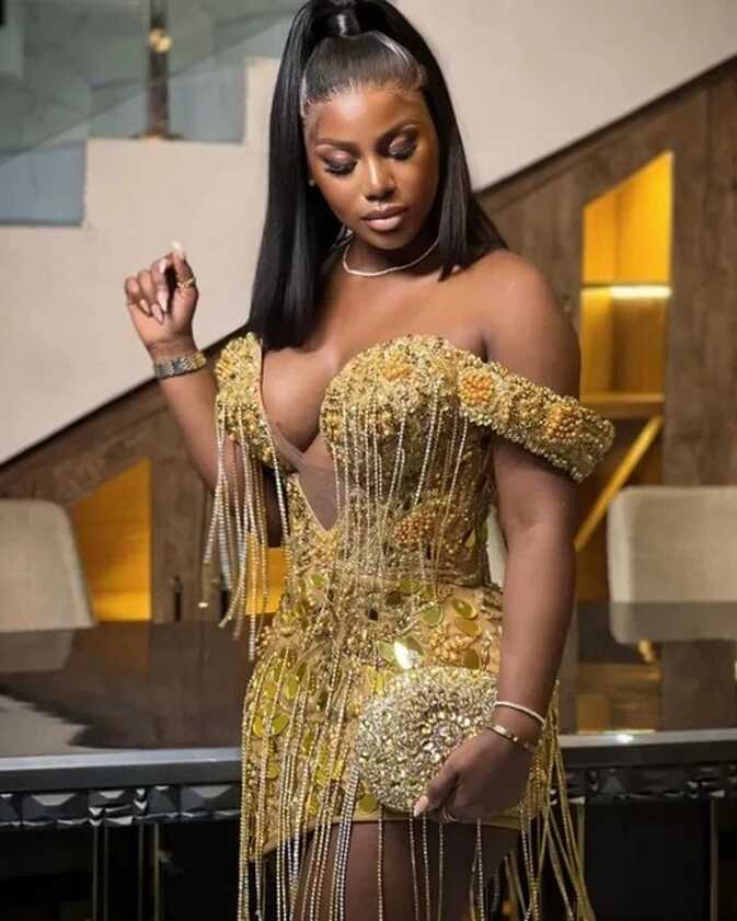 Gold Off The Shoulder Women African Cocktail Dresses Pearls ...