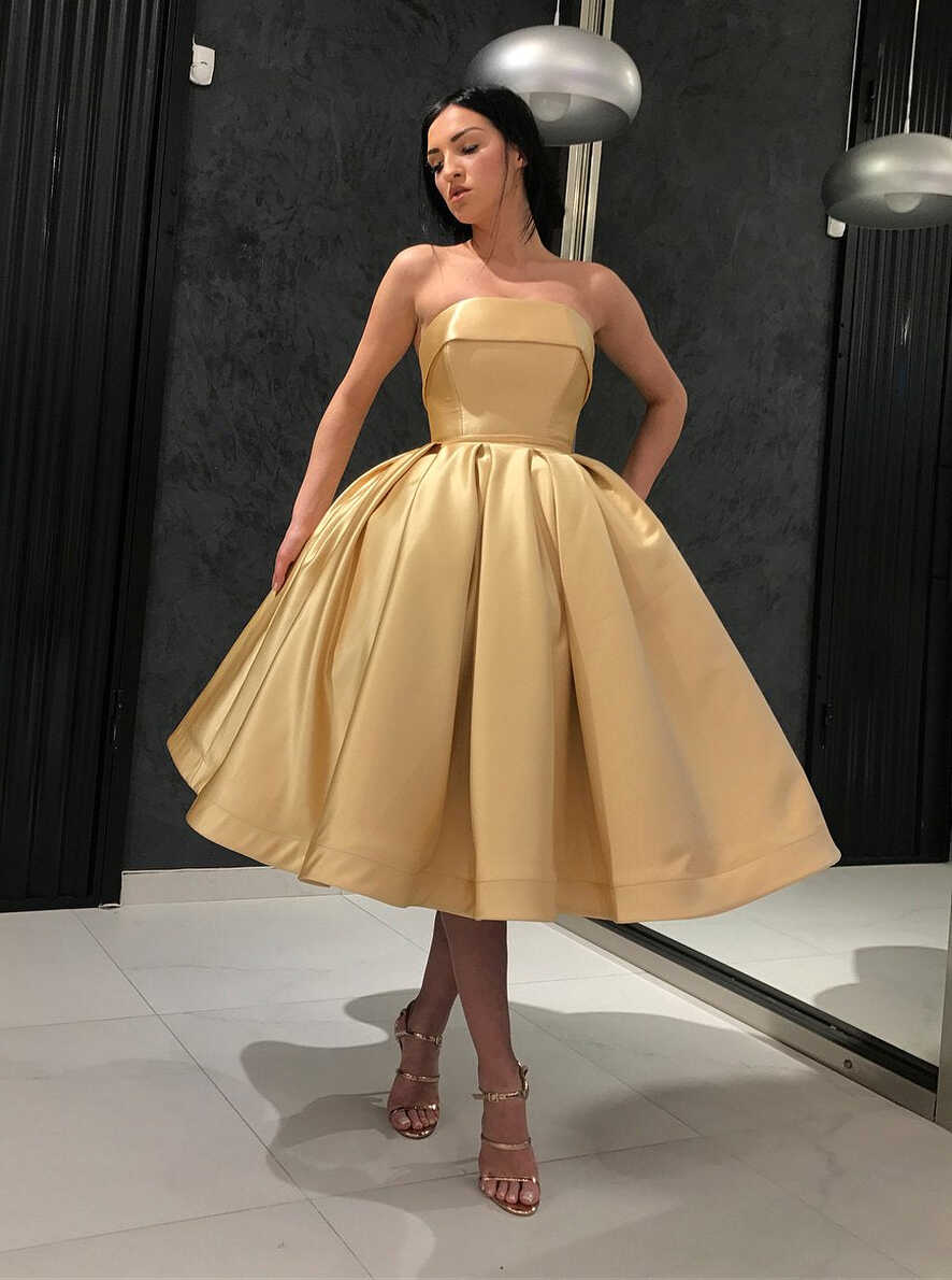 Gold Short Prom Homecoming Dresses Simple Strapless 8th Graduation ...