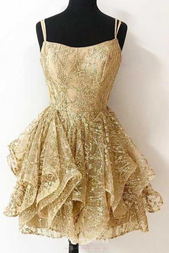 Gold Short homecoming Dresses Glitter Cocktail Party Dress, Mini ...