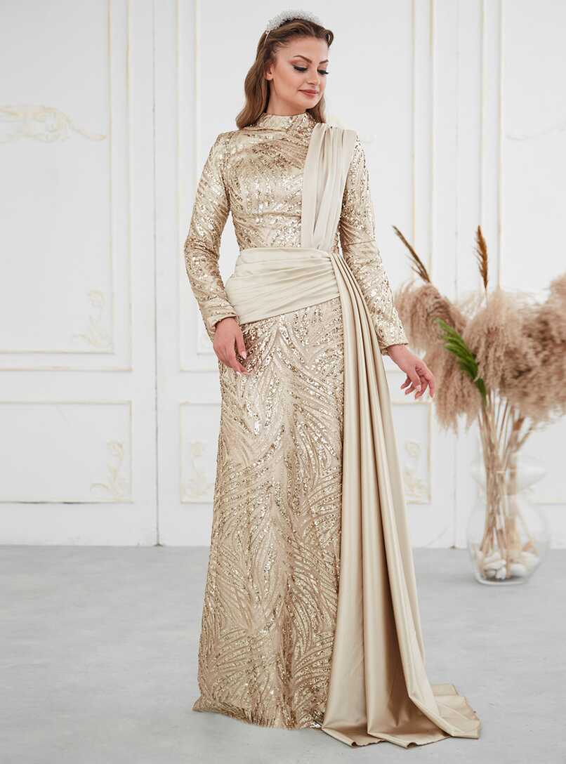 Gold color - Fully Lined - - Modest Evening Dress