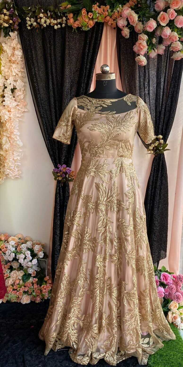 Golden Sequence Net Gown at Rs 6000.00 | Net Gown For Wedding ...