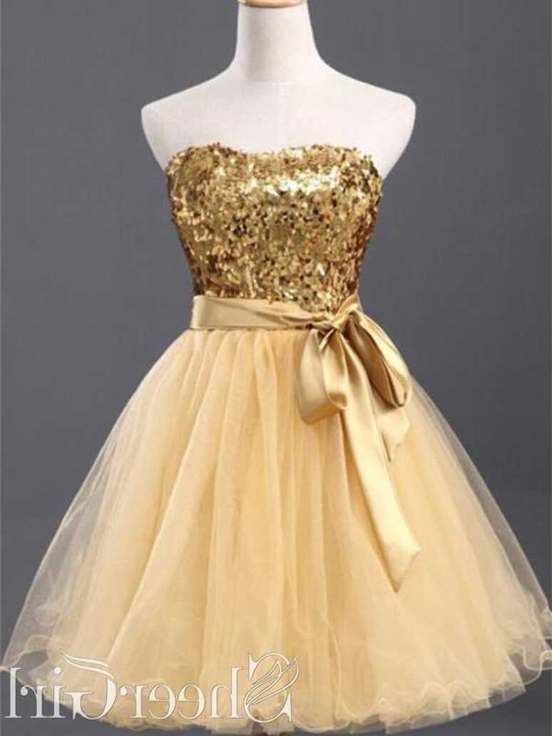 Golden Strapless Mini Homecoming Dresses Sequin Sweet 16 Dress ...