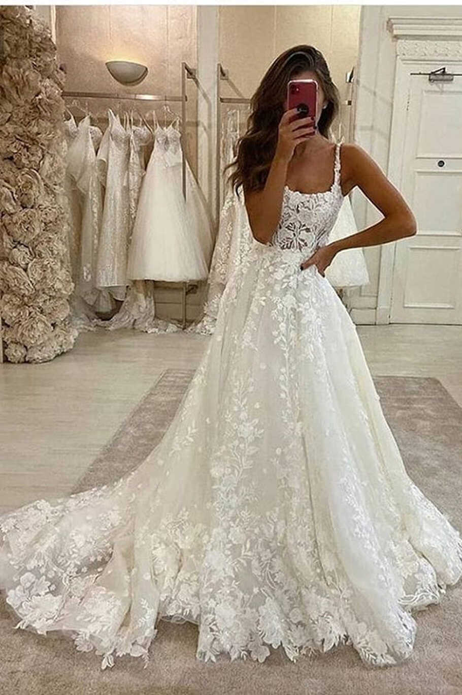 Gorgeous Ball Gown Scoop Neck Open Back Lace Wedding Dresses ...