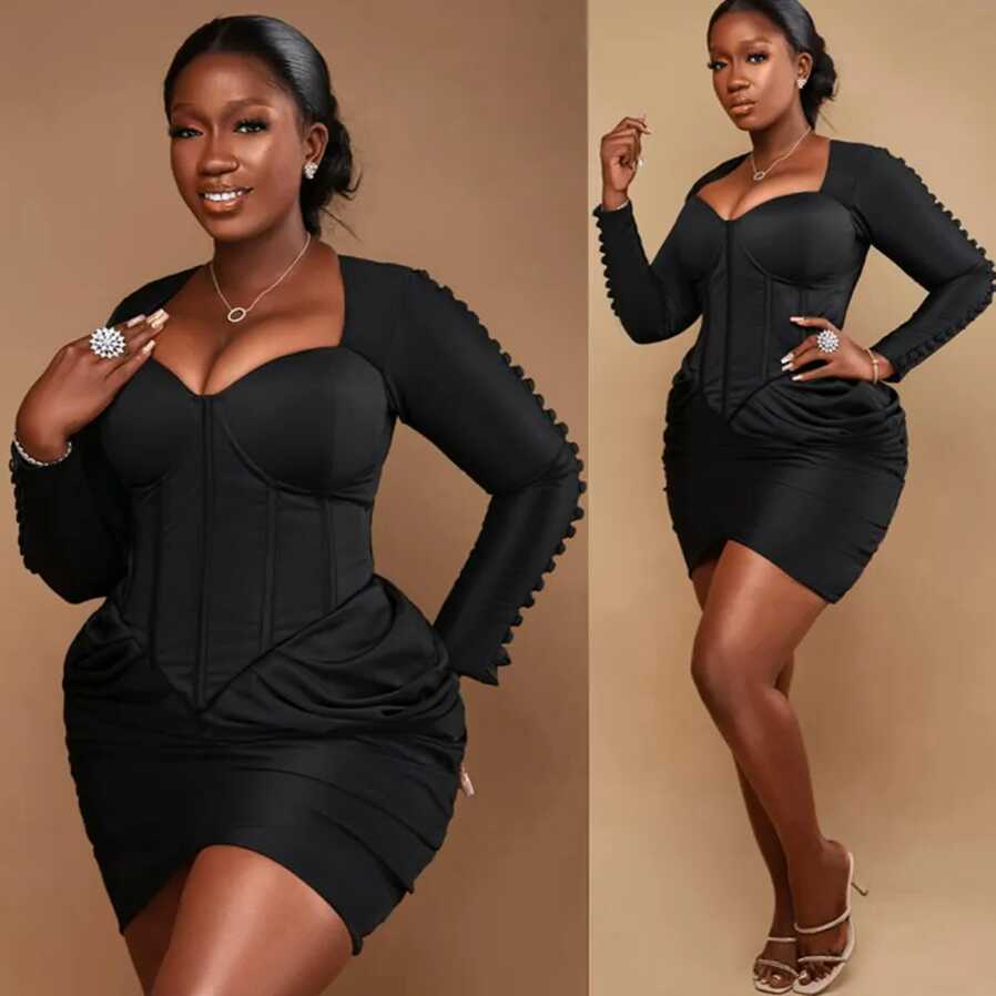 Gorgeous Black Mini Plus Size Cocktail Attire With Long Sleeves ...