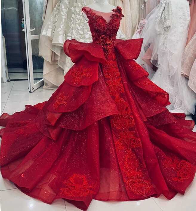 Gorgeous Red Princess Wedding Dress Made to Order, Perfect Unique ...