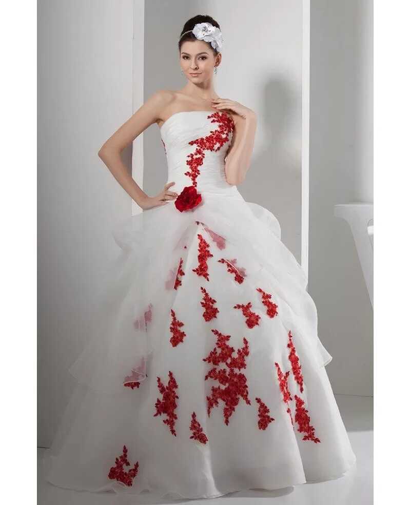 Gorgeous Red and White Lace Organza Wedding Dress Strapless ...