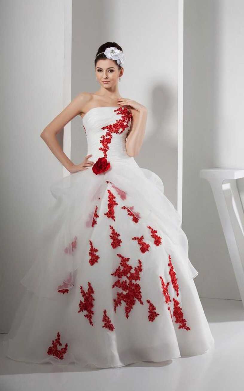 Gorgeous Red and White Lace Organza Wedding Dress Strapless