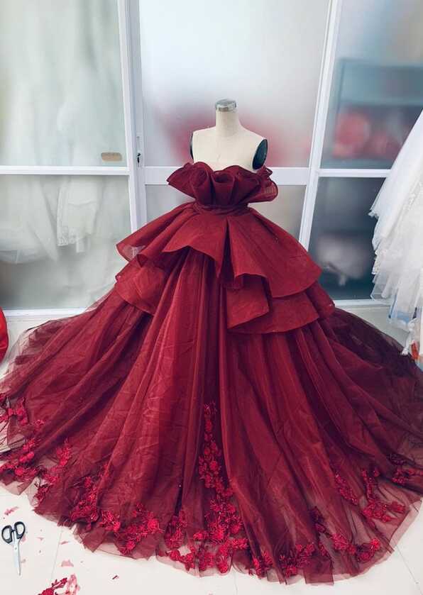 Gorgeous dark red princess wedding dress made to order, strapless ...