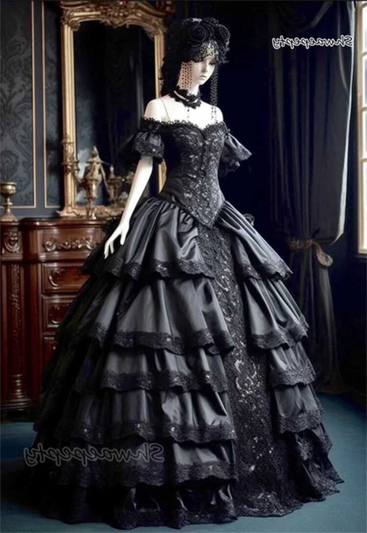 Gothic Black Wedding Dresses Off The Shoulder Vintage Victorian ...