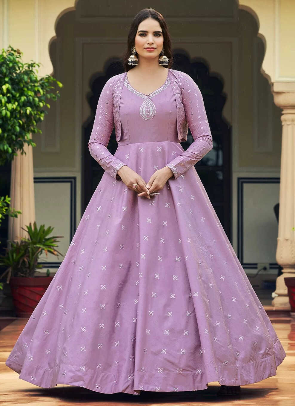 Gown Design 2022 | Light Purple Cotton Anarkali Dress Style Gown ...