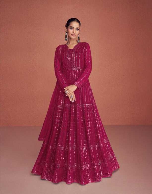 Gown for Parties: Rani Pink with Exquisite Embroidery - Clot