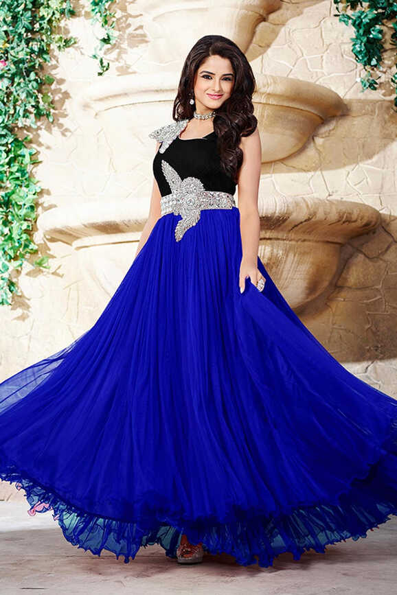 Grab the stylish, Blue Georgette Long Prom Dresses Gown – DMV15000