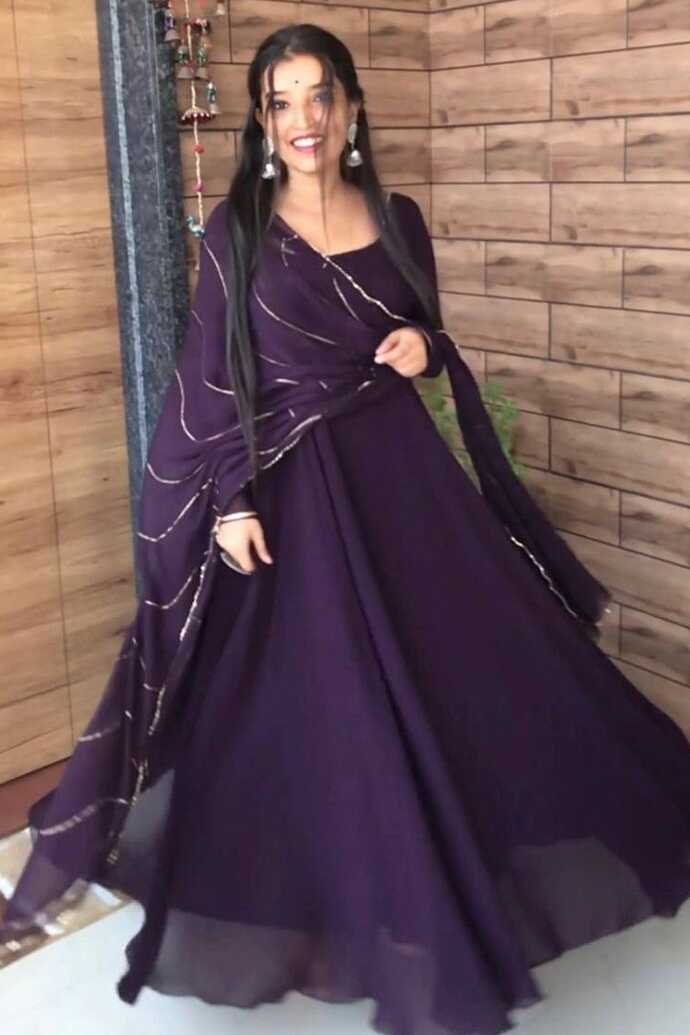 Grape Purple Heavy Georgette Anarkali Style Plain Gown