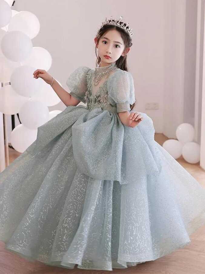 Gray Lace Flower Girl Dresses For Wedding Sequin Tulle Girls ...