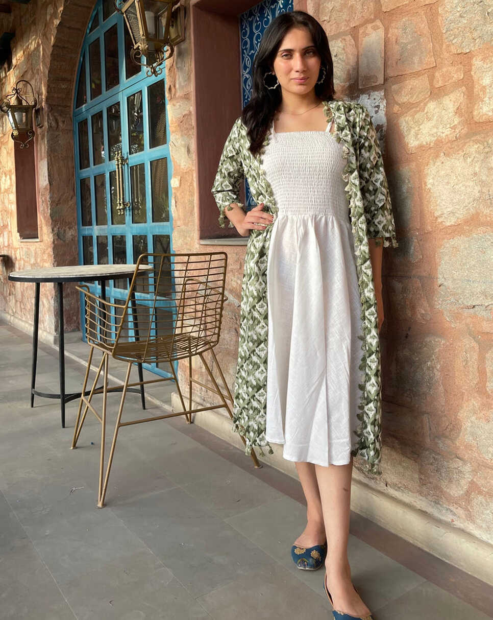 Green And White Maxi Dress Jacket – Khoobsurat Eva