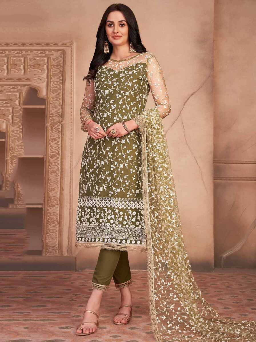 Green Colour Net Fabric Designer Salwar Suit.