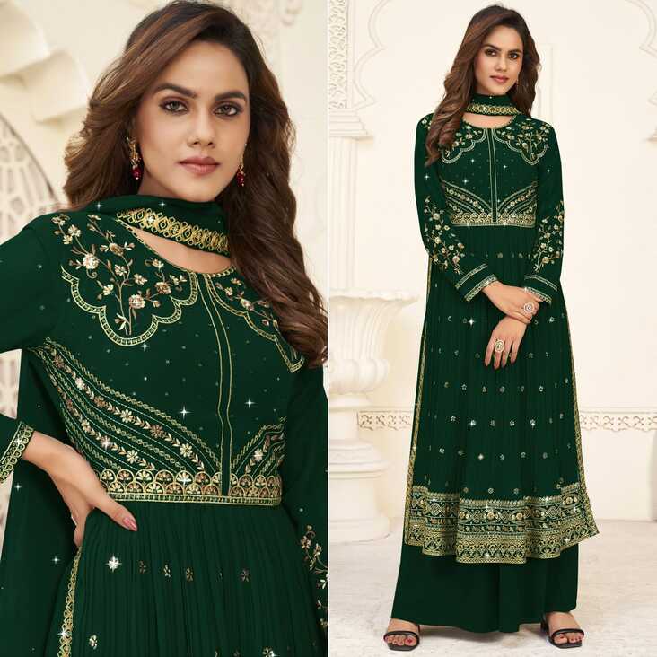 Green Embroidered Georgette Naira Cut Suit