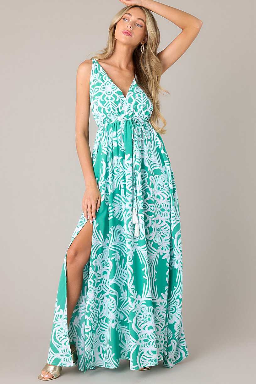 Green Floral Print Maxi Dress - All Dresses | Red Dress