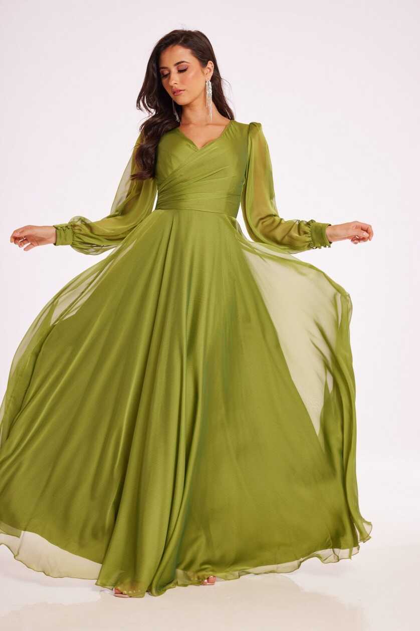 Green Long Sleeve Maxi Dress - Sale from Yumi UK