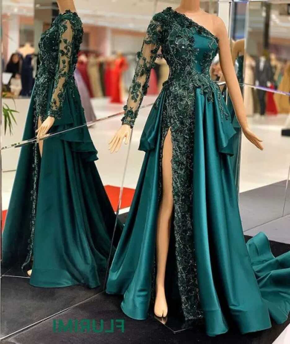 Green Prom Party Cocktail Dresses Long Split Vestidos akşam ...