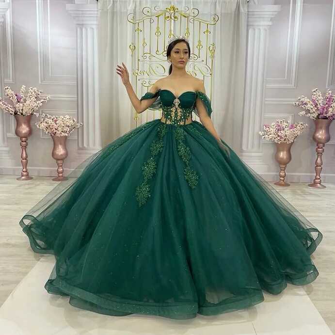 Green Quinceanera Dresses With Cloak Princess Prom Party Sweet 15 ...