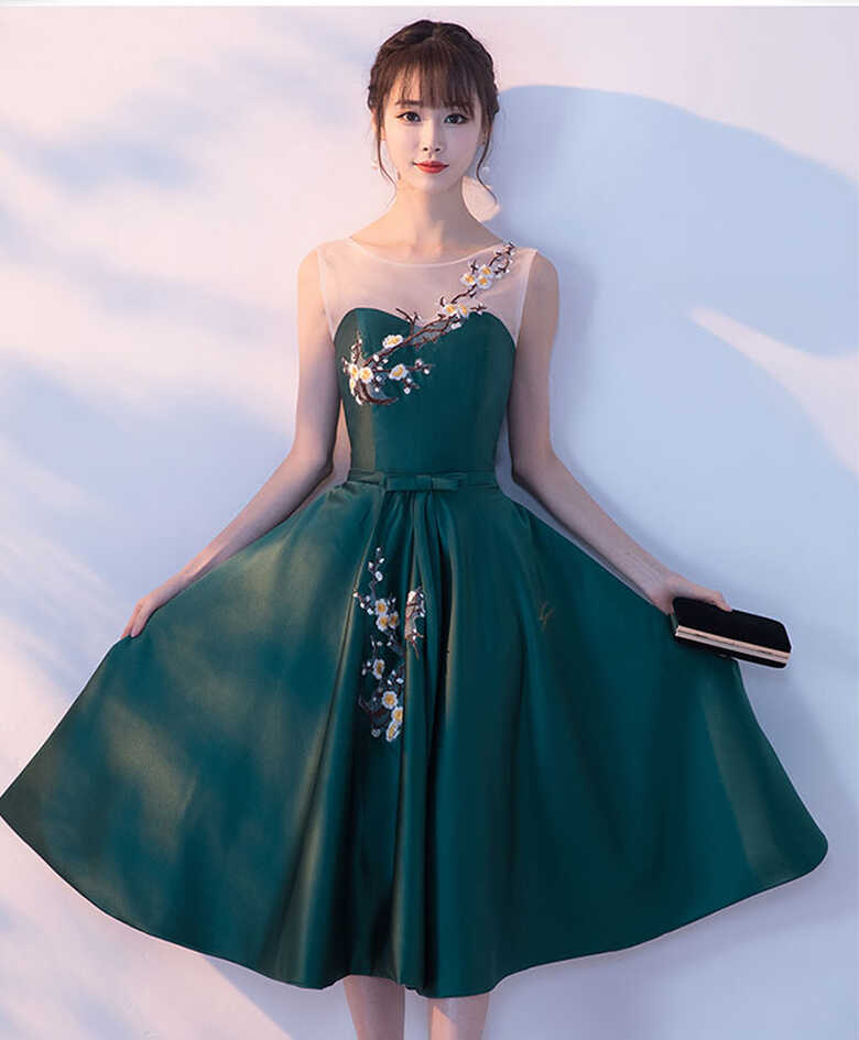 Green Round Neck Lace Short Prom Dress, Homecoming Dress – shopluu