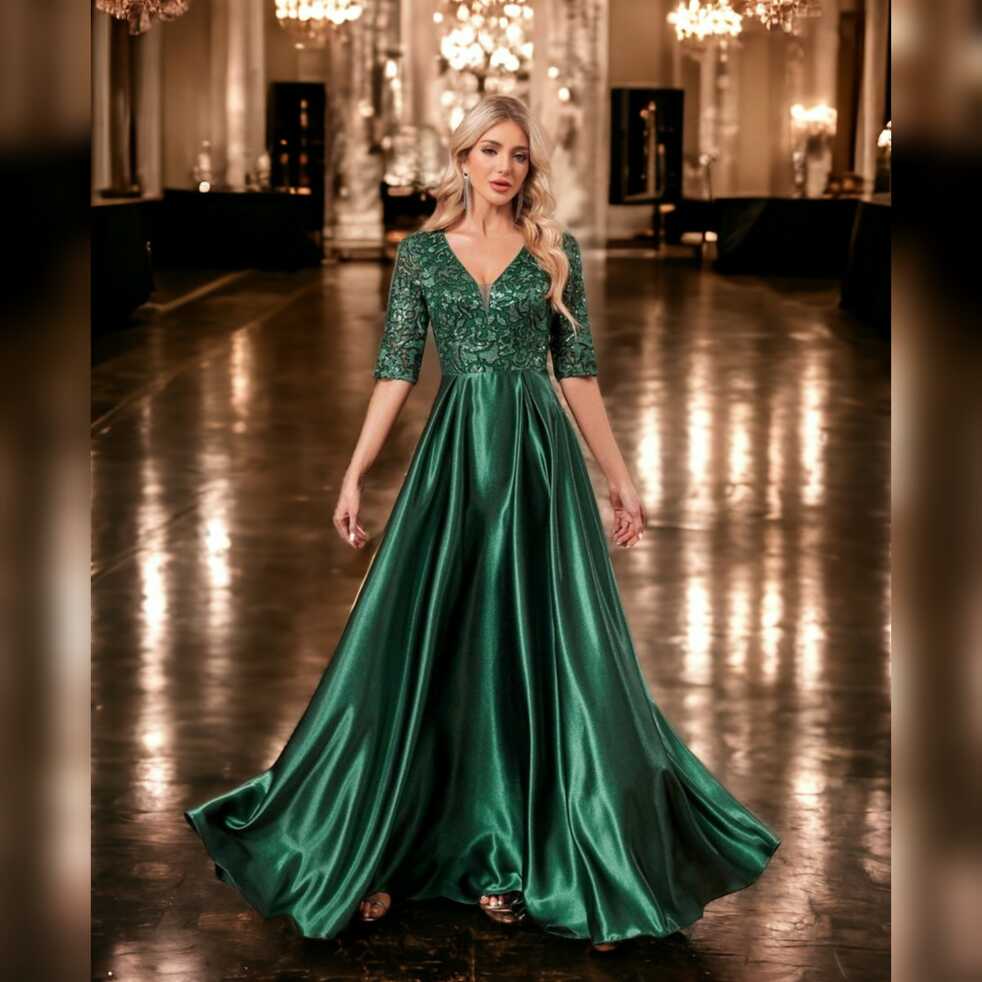 Green Satin Formal Dress - Olive Branch Designs