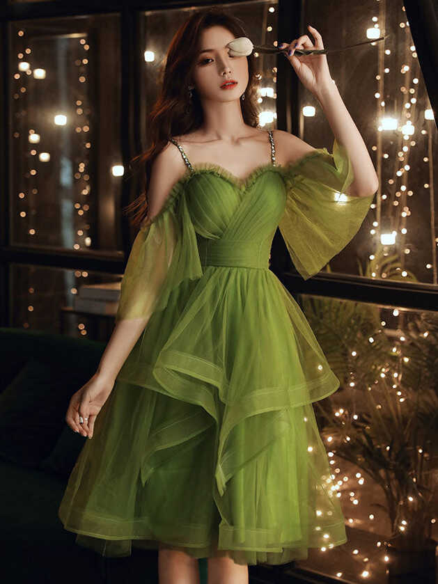 Green Sweetheart Neck Green Tulle Prom Dress, Puffy Green ...