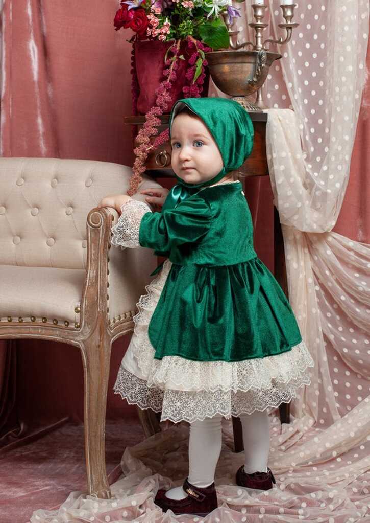 Green Velvet and Lace Baby Party Dress, Flower Girl Dress, Girl ...