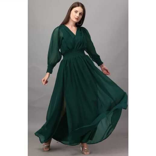 Green georgette plain gown