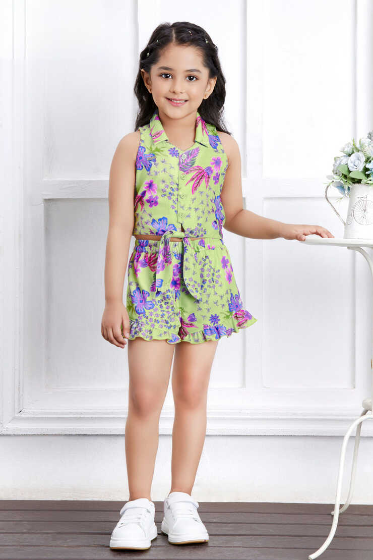 Green with Floral print Top and Shorts For Girls – Seasons Chennai