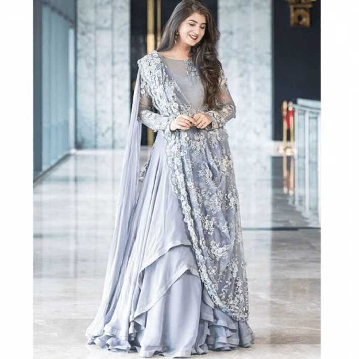 Grey Color Georgette Fabric Designer Gown | Wedding Party ...