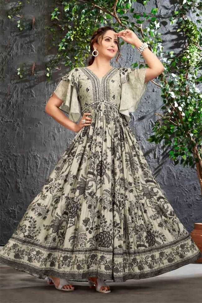 Grey Color Party Wear Designer Gown Kurti :: ANOKHI FASHION