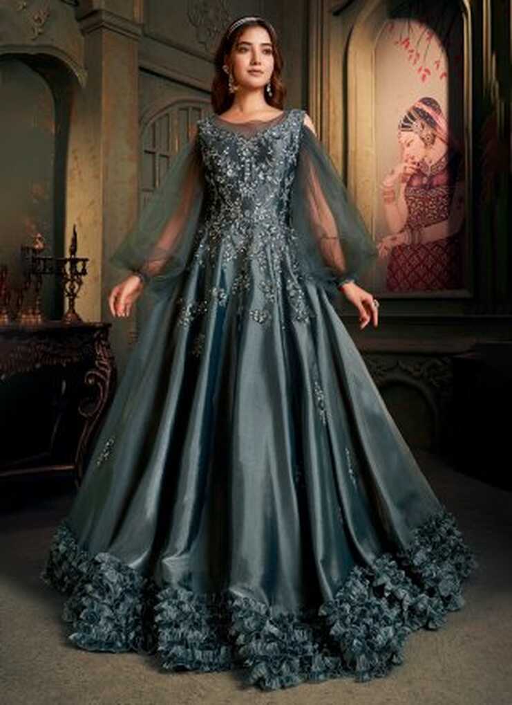 Grey Floor Lenght Gown and Grey Floor Lenght Designer Gown Online ...