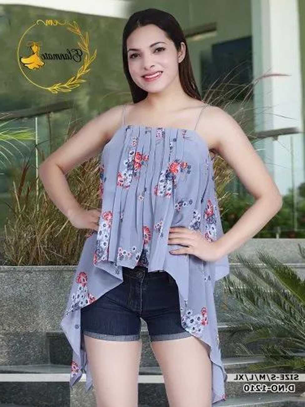 Grey Stylish Design Shoulder Strap Floral Printed Women Top at Rs ...