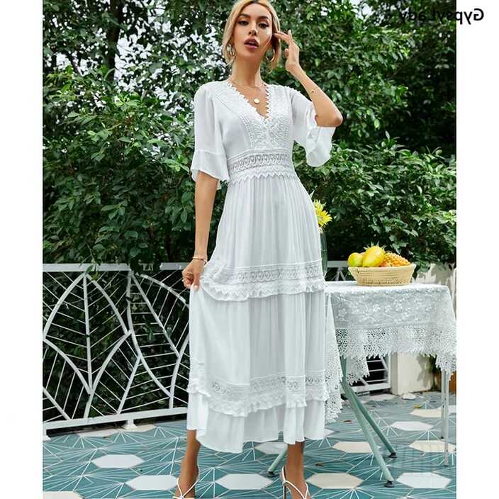 GypsyLady White Lace Maxi Dress 100% Cotton Vintage Women Summer ...