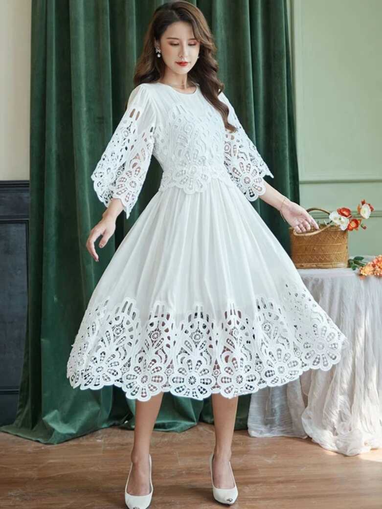 Gypsylady Elegant Chic Embroidery Maxi Dress Slik Cottom White ...