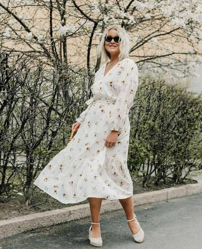 H&amp;M Ivory White Floral Wildflower Meadow Wrap Midi Maxi Dress Size ...