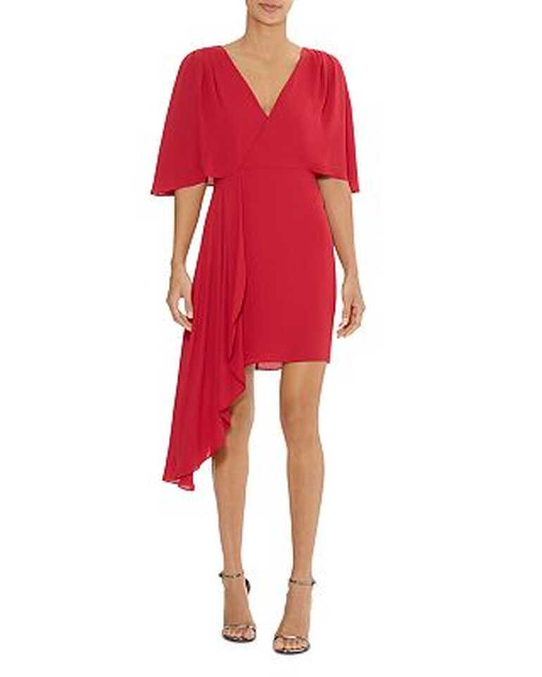 HALSTON Flowy Short Sleeve Faux-Wrap Dress | Bloomingdale&#39;s