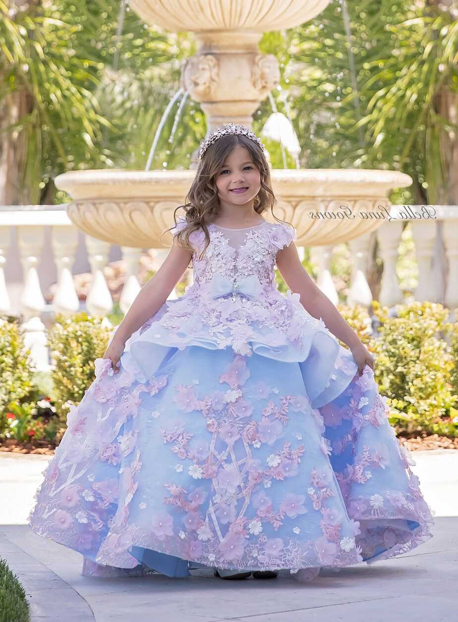 HAUTE COUTURE Dress, Girls Formal Blue and Pink Ball Gown Princess ...