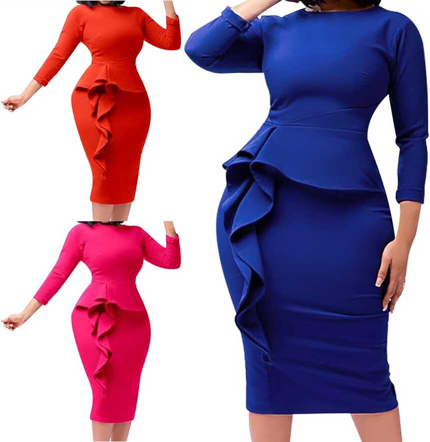 HGps8w Church Dresses for Women Elegant Knee Lenght Long Sleeve ...