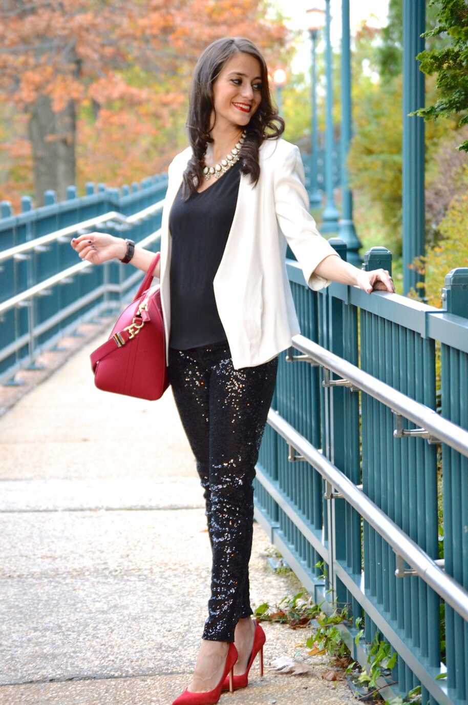 HOLIDAY OUTFIT IDEA WITH SEQUINS PANTS - The Closet Crush