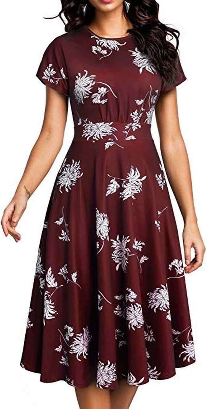 HOMEYEE Women&#39;s Short Sleeve Floral Casual Aline Midi Dress A102 ...