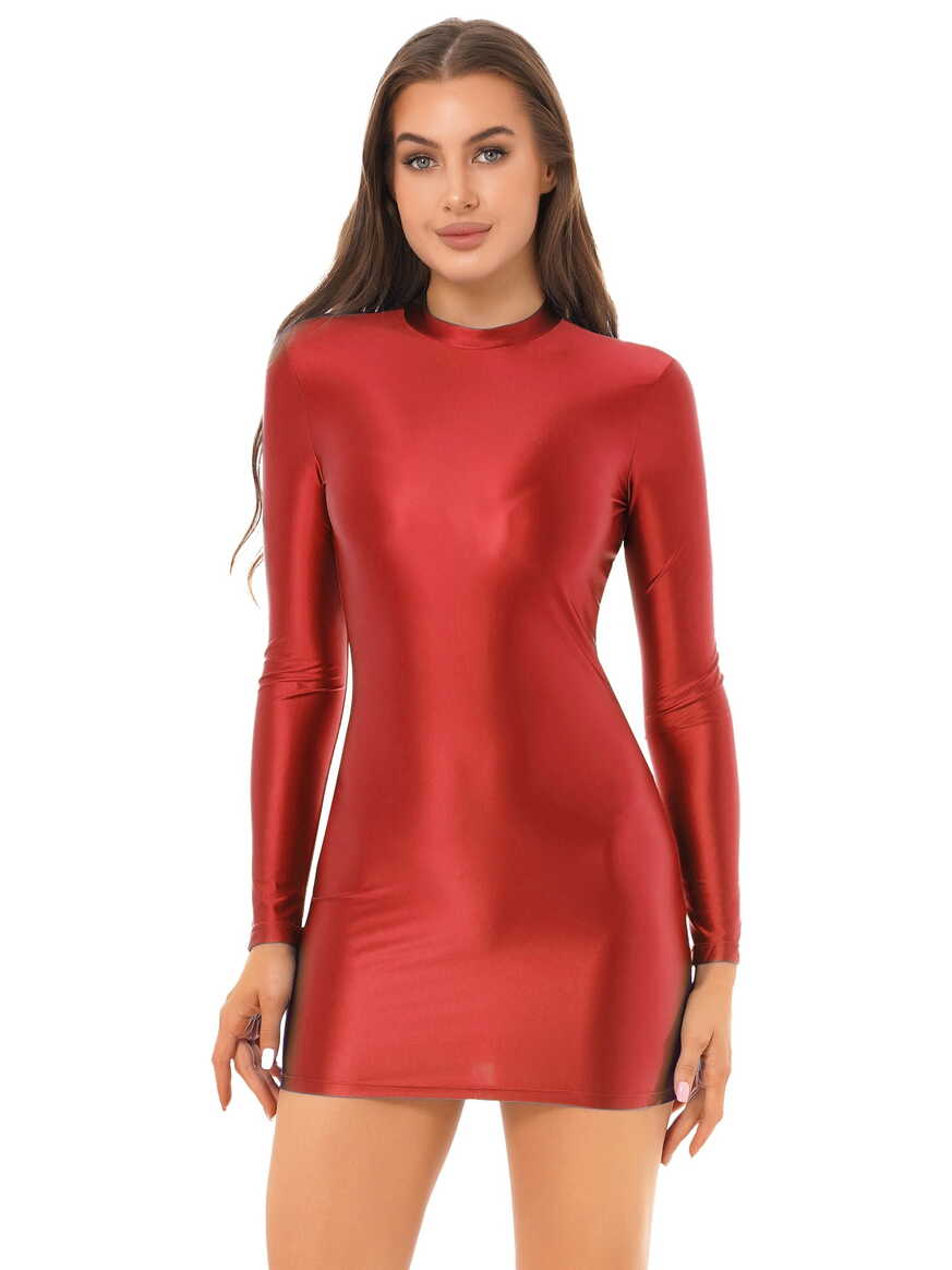 Haitryli Women&#39;s Oil Shiny Micro Mini Dress Transparent Bodycon ...