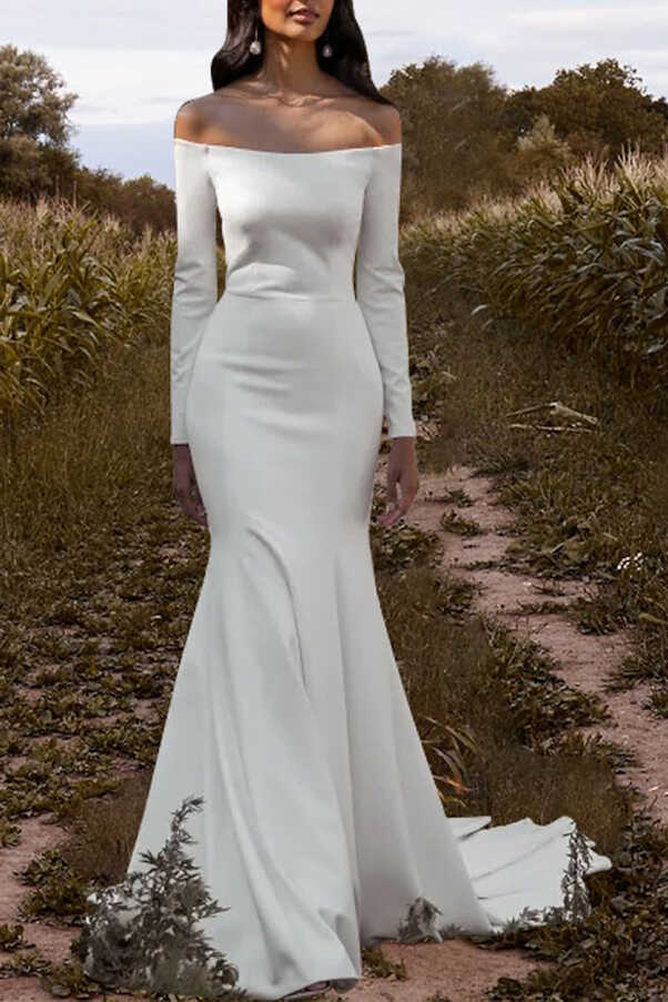 Hall Casual Wedding Dress Off Shoulder Long Sleeves Simple Summer ...